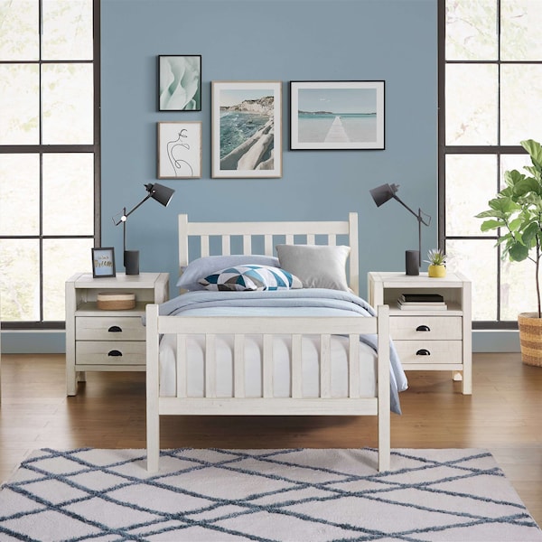 Alaterre Furniture Windsor 3-Piece Wood Bedroom Set with Slat Twin Bed and 2 Nightstands, White ANWI1031R4 - main